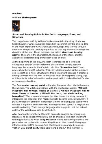 Macbeth – William Shakespeare – Structural turning points