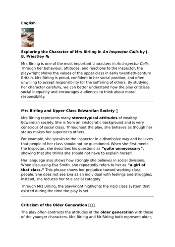 Exploring the Character of Mrs Birling in An Inspector Calls by J. B. Priestley