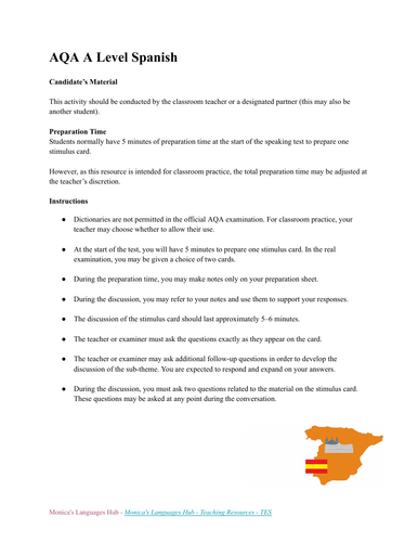 AQA A-Level Spanish: Complete Stimulus Card Practice
