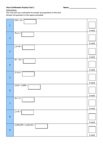 Year 6 SATs Arithmetic Test 2 – 36 Questions, 40 Marks, No Calculator
