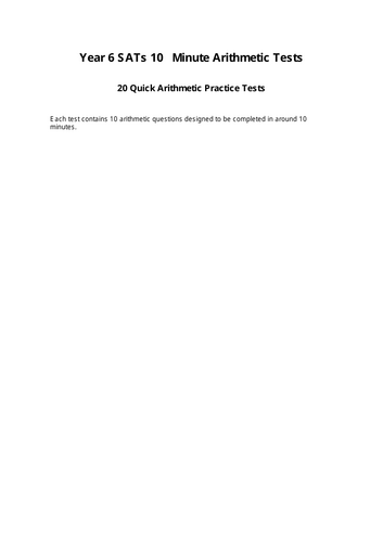 Year 6 SATs Arithmetic – 20 x 10-Minute Practice Tests