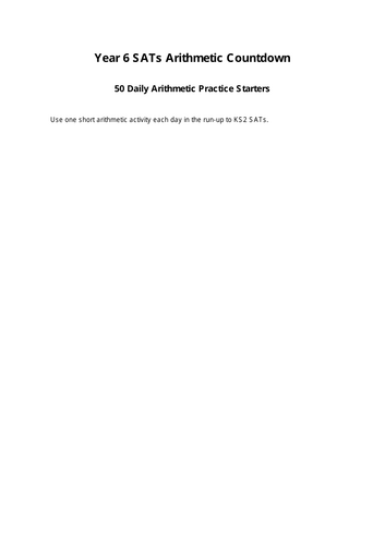 Year 6 SATs Maths Countdown – 50 Days of Arithmetic Starters