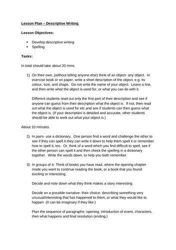 Descriptive Writing Lesson