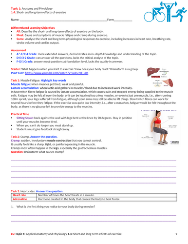 GCSE PE (Spec 2016 Edexcel) Topic 1: 1.4: Short- and long-term effects of exercise