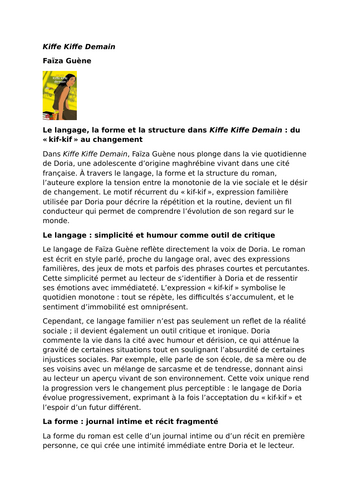 Kiffe Kiffe Demain – Faïza Guène – Cyclical movement from “kif-kif” (sameness) to change