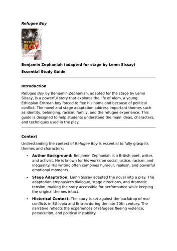 Refugee Boy by Benjamin Zephaniah (adapted for stage by Lemn Sissay) – Essential Study Guide