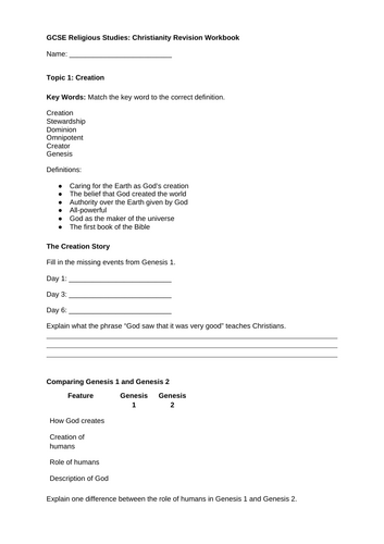 AQA Religious studies spec B: Catholic Christianity: Revision task sheets/adaptive ALL TOPICS
