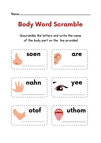 Body Word Scramble: Fun Spelling Practice