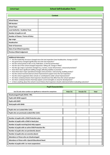 SEF School Evaluation Form Template