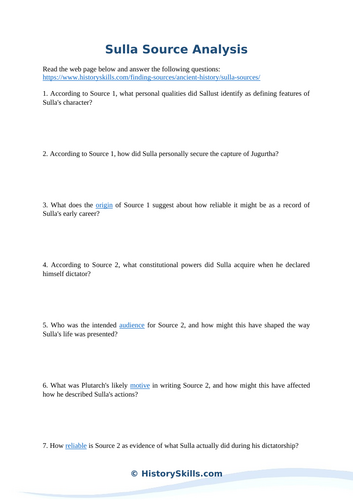 Lucius Cornelius Sulla Source Analysis Worksheet