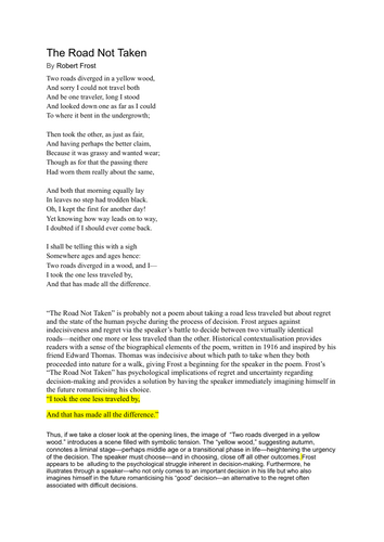 "THE ROAD NOT TAKEN" ROBERT FROST: A LEVEL analysis