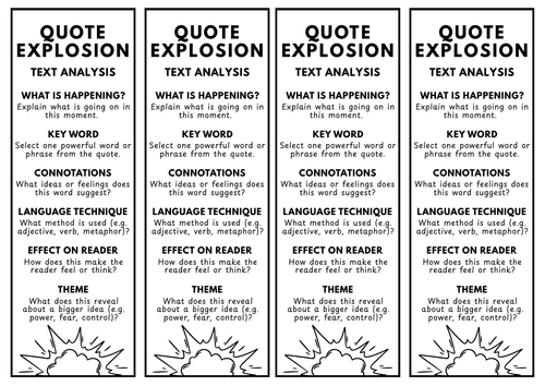 Quote Explosion Bookmark | Text Analysis | KS3 English | GCSE English