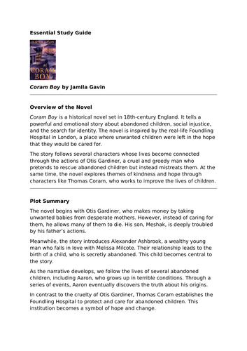 Coram Boy by Jamila Gavin – Essential Study Guide