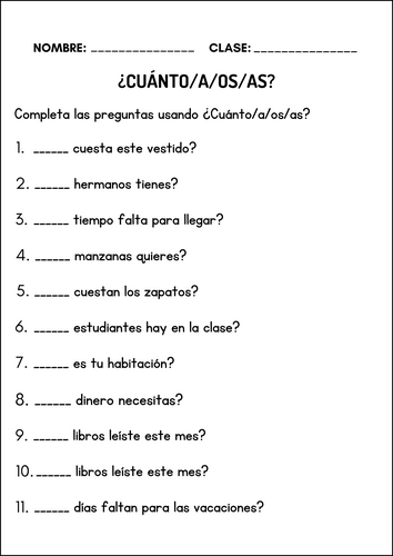 Spanish Question Words - Activities & Worksheets