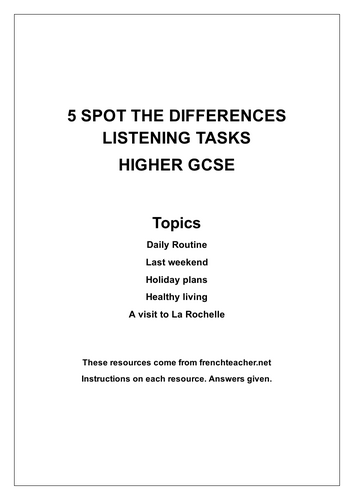 Higher GCSE Spot the Differences Listening Tasks
