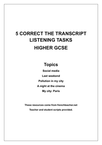 5 Correct the Transcript Tasks for GCSE Higher French