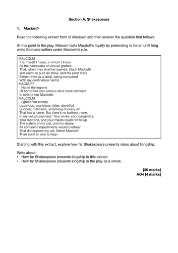 GCSE Literature Macbeth Predicted Exam Questions 2026 (AQA)