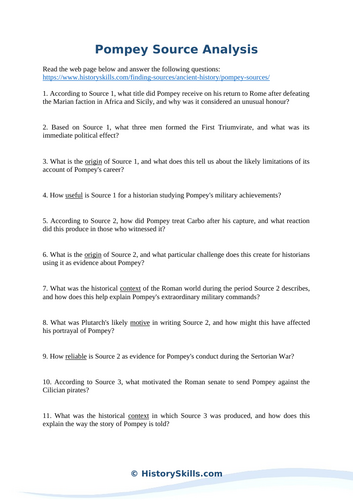 Pompey the Great Source Analysis Worksheet