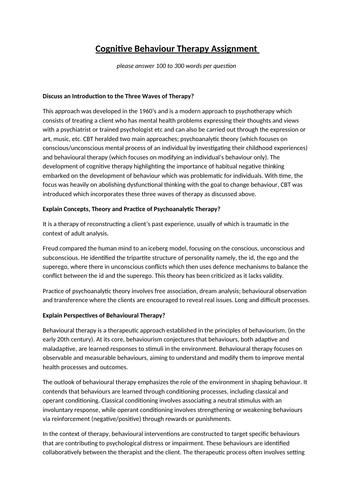 Cognitive Behavioural Therapy (CBT) Assignment to Stretch & Challenge Students - Psychology