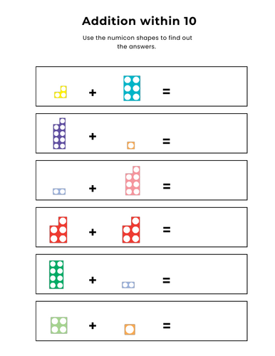 Numicon shapes addition within 10