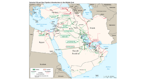 Map of oil and gas pipelines in the Middle-East