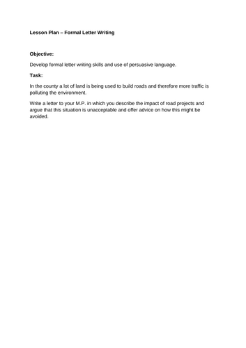 Formal Letter Writing Activity concerning the Environment