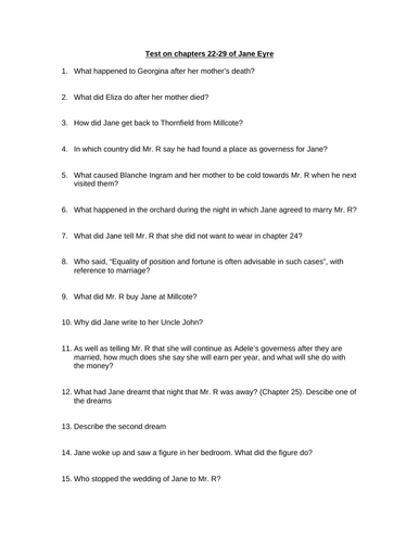 Jane Eyre - Test on Chapters 22-29