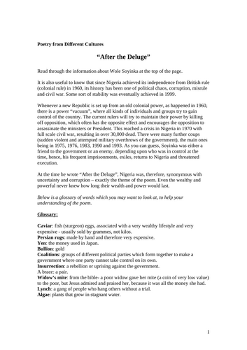 Poetry from other cultures - After the Deluge