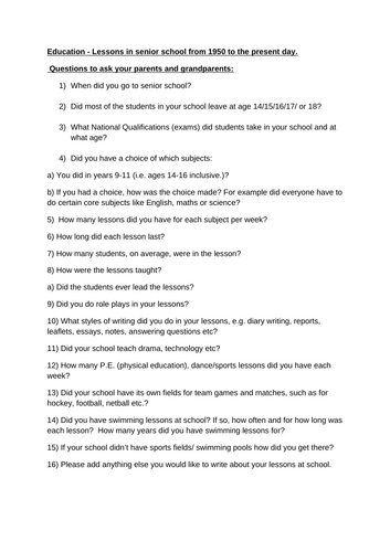 Schooling in the 1950s onwards