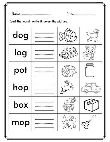 Phonics CVC Words Build a Sentence Worksheets write, Cut & Paste Activities