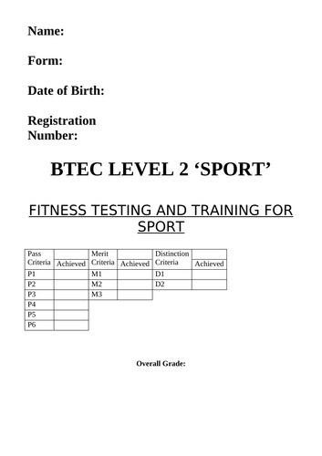 FREE BTEC Level 2 Sport Workbook – Fitness Testing and Training for Sport