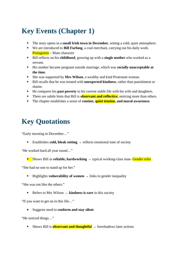 Small Things Like These chpt 1+2 ( Notes, questions, quotes)