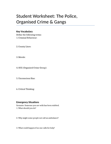 The Police, Organised Crime & Gangs – PSHE Lesson Pack