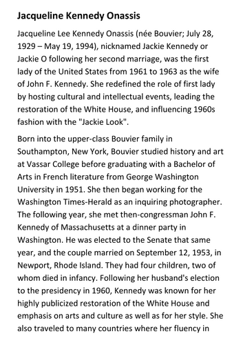 Jacqueline Kennedy Onassis Handout