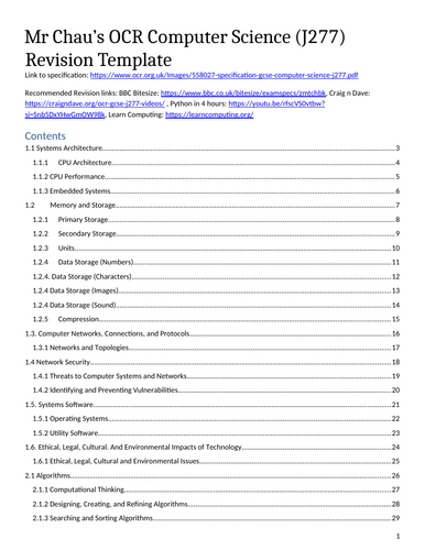 GCSE Computer Science OCR Note taking template