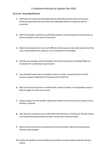 2026 Update - House of Lords Reform - Edexcel Government & Politics - Lesson Plan & Materials