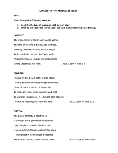 Language in The Merchant of Venice Lesson