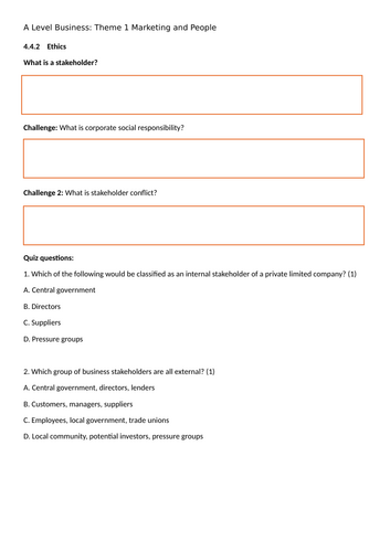 A Level Business Theme 4 4.4.2 Ethics