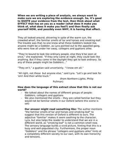 Fantasy/Dystopian texts; short extracts