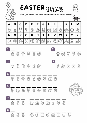Easter quiz - break the code, Primary, Starter, plenary, activity PDF