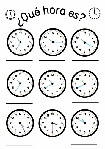 Spanish Time ¿Qué hora es? worksheet - PDF
