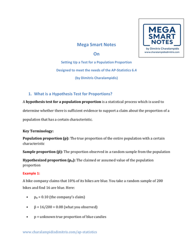 6.4 Setting Up a Test for a Population Proportion (AP Statistics)
