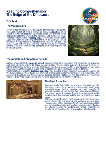 Year 6 SATS Style Comprehension on Dinosaurs