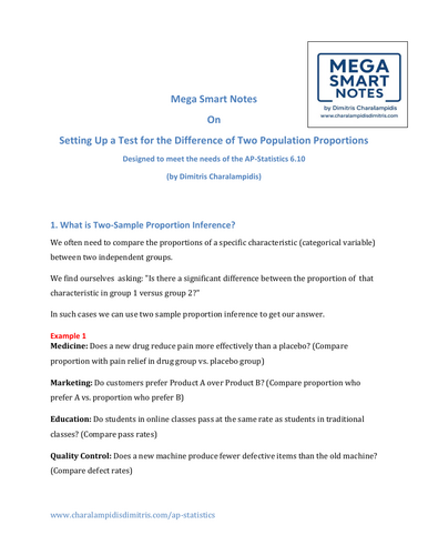 6.10  Two-Sample Proportion Inference - Mega Smart Notes AP Statistics