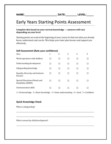 T Level EYE, L1 &2 Starting Points Assessment | Baseline Activity