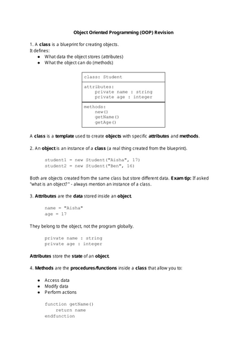 OCR H446 A Level Computer Science Object-Oriented Programming (OOP) Revision