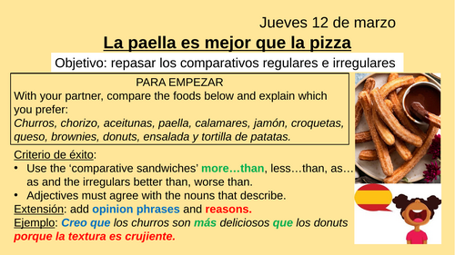 Adjetivos Comparativos (Regulares e Irregulares) - KS3 Spanish Lesson Presentation