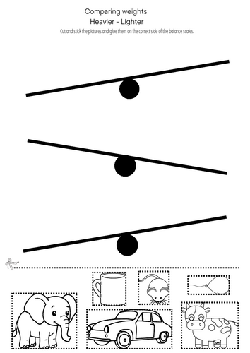 Comparing weights - Heavier and Lighter cut -and- paste activity