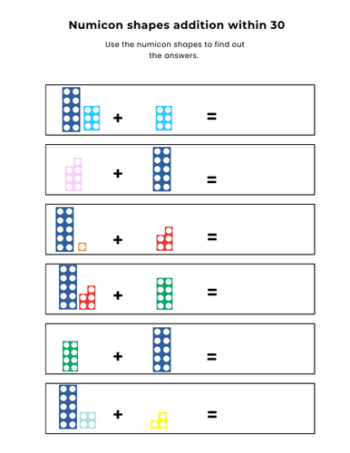 Numicon shapes addition within 30