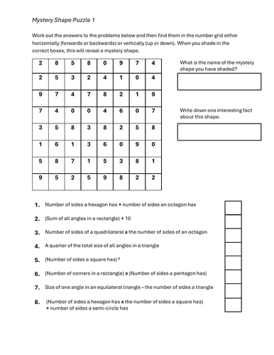 KS3 Maths Mystery Shape Number Search (2 puzzles)